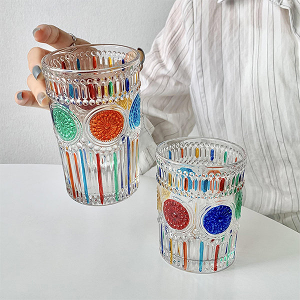 Colorful Embossed Glass Cup - Unique Drinkware from Apollo Box