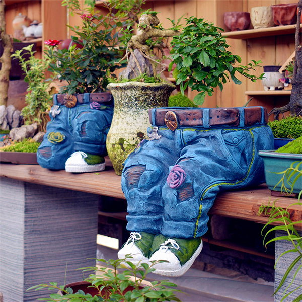 Denim Jeans Flower Pot - Resin - 2 Sizes - ApolloBox