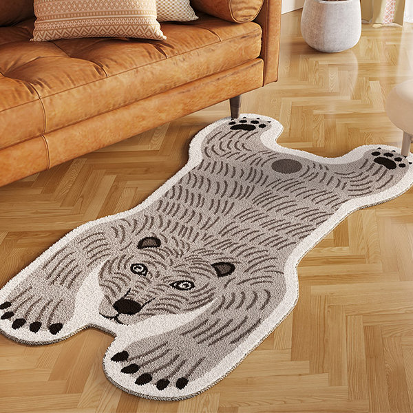 1pc Cartoon Animal Shaped Rug, Simple Style Embroidered Polyester