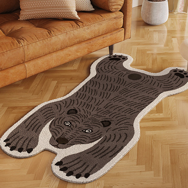 1pc Cartoon Animal Shaped Rug, Simple Style Embroidered Polyester