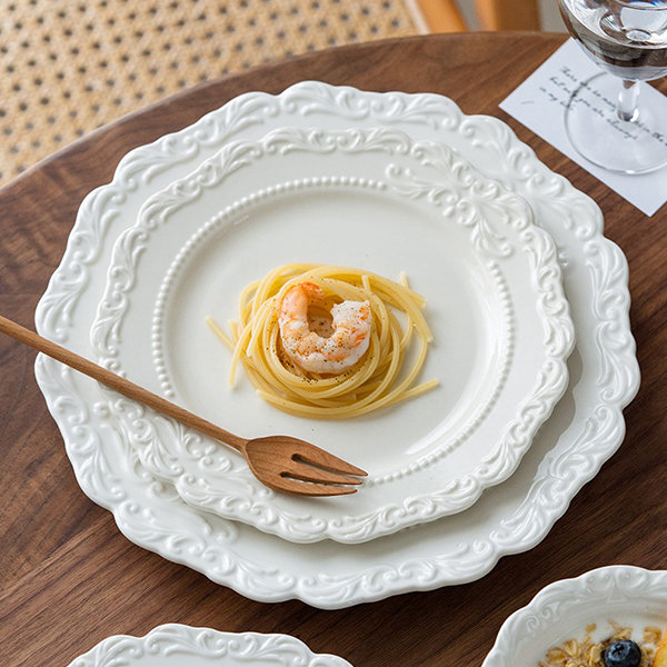 Embossed Dinner Plates Baroque Style Ceramic Tableware - Temu