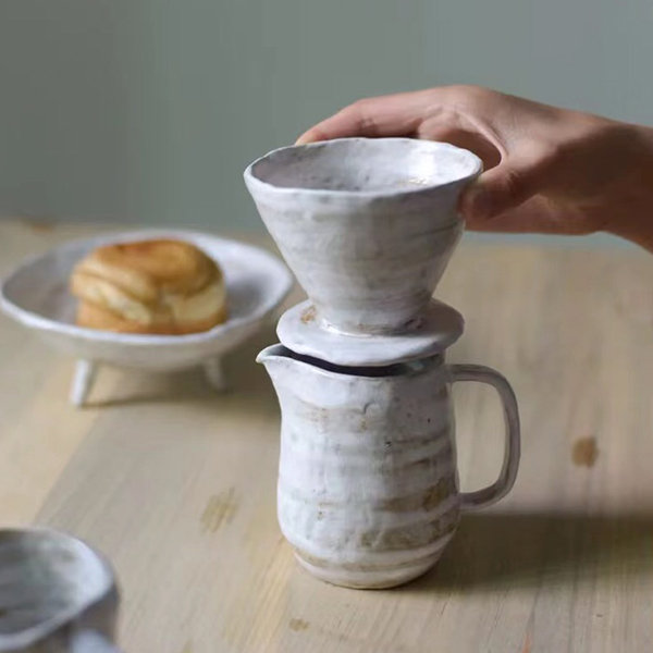 Hand Drip Coffee Pot Set - Clay - White - Black - ApolloBox