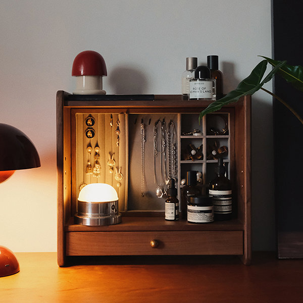 Desktop Storage Cabinet - Wood - Glass - 2 Drawers - Vintage - ApolloBox