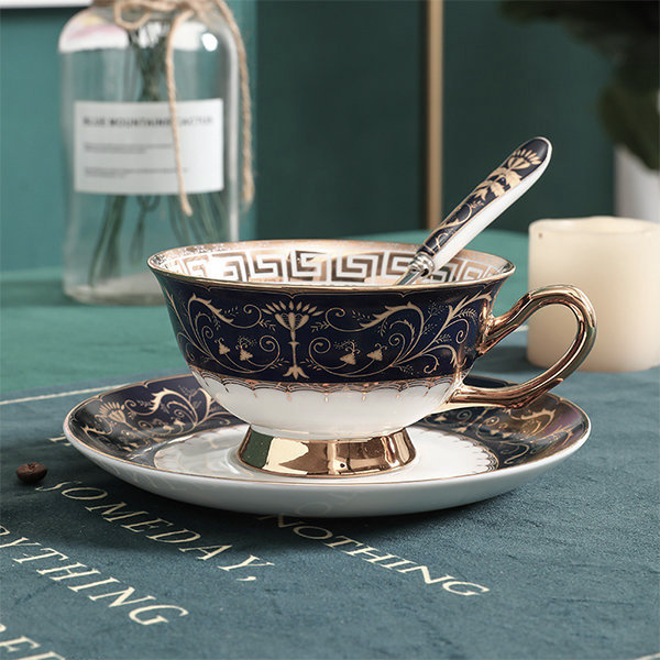 Vintage Tea Cup And Saucer Set - Ceramic - Gray - ApolloBox