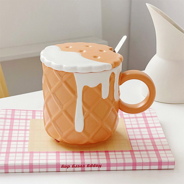 Cute Cloud Bear Tulip Orange Checkered Aesthetic Mugs