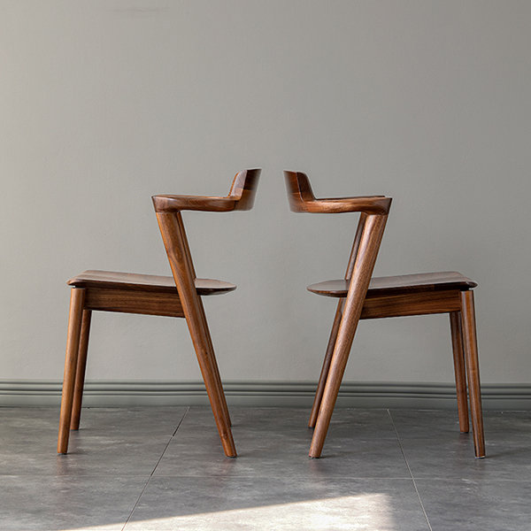 Wooden Dining Armchair Black Walnut Wood Ergonomic Design