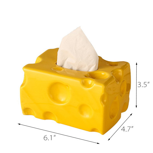 Cheese Tissue Box - Ceramic - Silver - Yellow - Red - White