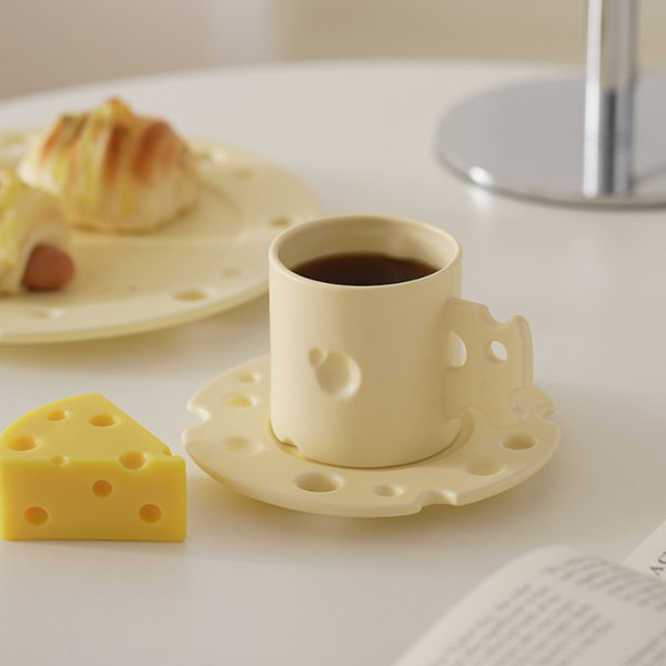 Cheese Coffee Cup And Saucer - Brown - Black - 5 Colors