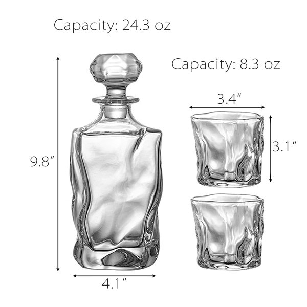 Whiskey Decanter Set Glass 1 Decanter And 2 Cups Apollobox 1724