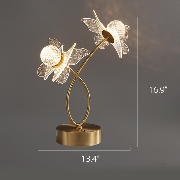 Elegant Flowers and Butterflies Table Lamp - Brass - Acrylic - 2 Bulbs on a  Stem - ApolloBox