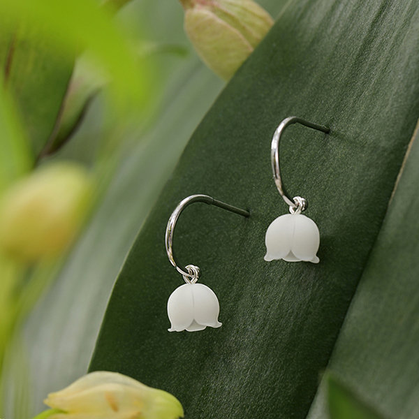Lily of The Valley Earrings - Silver - Shell Beads - Elegant Floral ...