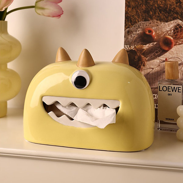 Cute Monster Tissue Box - Ceramic - Green - Yellow - ApolloBox