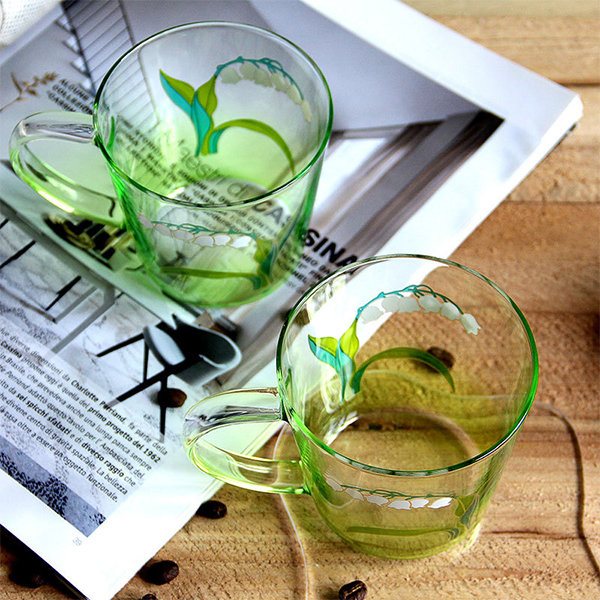 Vintage Clear Glass Cup - Green - ApolloBox