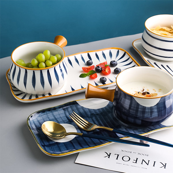 Japanese Style Breakfast Tableware - Ceramic - Blue - White