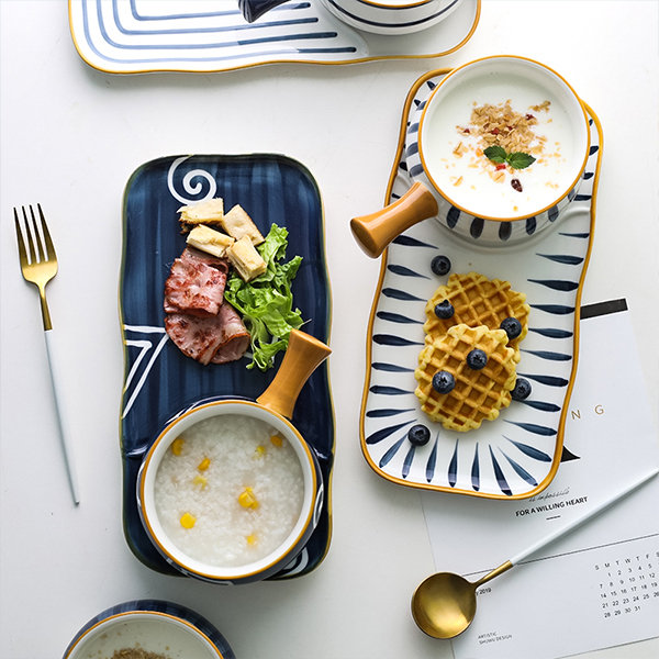 Japanese Style Breakfast Tableware - Ceramic - Blue - White