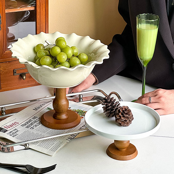 Modern Fruit Bowl - Glass - Wooden Base - Checkered - Glacier Textured from  Apollo Box