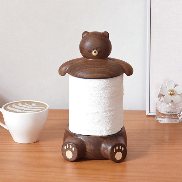 Cute Bear Toilet Paper Holder - Black Walnut Wood - ApolloBox