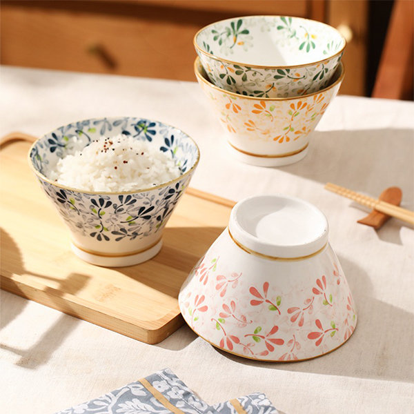Japanese Style Ceramic Bowl - Microwave Safe - Green - Red - ApolloBox