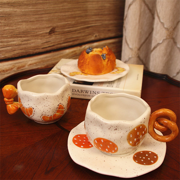 Creative Cute Biscuit Shape Mug And Saucer Set, Cute Porcelain