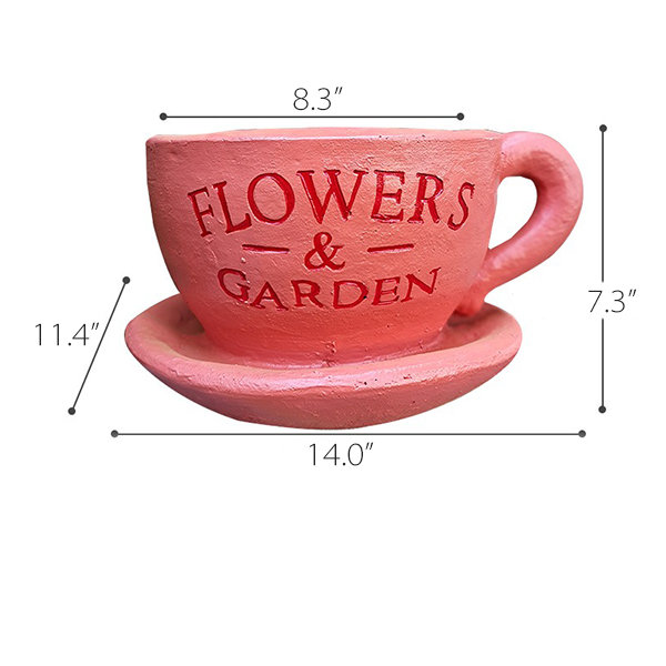 Ceramic Floral Tea Cup Indoor/Outdoor Planter with Saucer - Pink