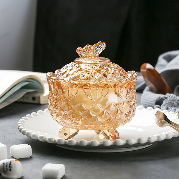 European-style Crystal Glass Candy Jar - Embossed Floral Patterns -  ApolloBox