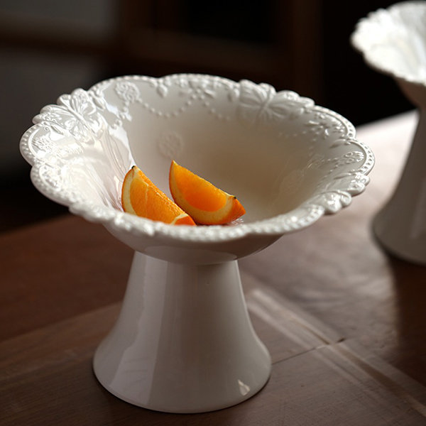 Elegant Embossed Fruit Bowl - Ceramic - White - Butterfly Design - 3 Sizes  from Apollo Box