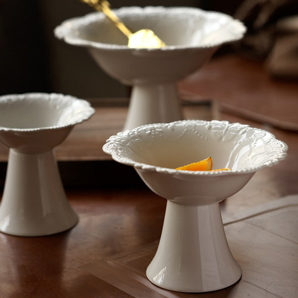Elegant Embossed Fruit Bowl - Ceramic - White - Butterfly Design - 3 Sizes  from Apollo Box