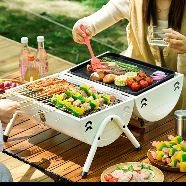 Portable Folding Grill - Iron - White - Gray - ApolloBox