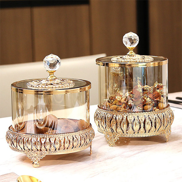 Golden Storage Jar with Lid - Glass - 3 Sizes - ApolloBox