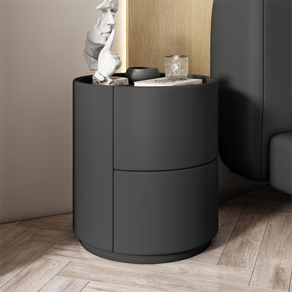 Minimalist Nightstand - Wood - Microfiber Leather - Gray - White - 4 ...