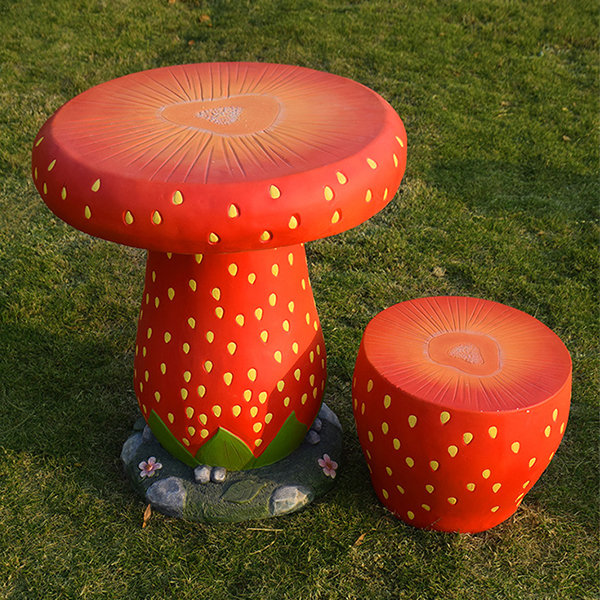 Outdoor Cute Strawberry Table And Ottoman - Fiberglass