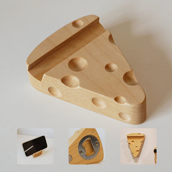 Cheese Phone Holder - Bottle Opener - Fridge Magnet - Maple Wood