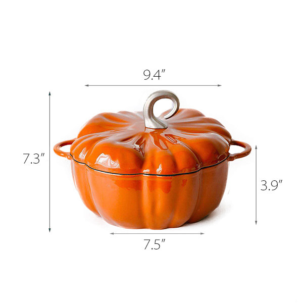 Staub 3.5 Qt. Cast Iron Pumpkin Dutch Oven in White with Stainless