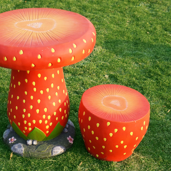 Outdoor Strawberry Table And Ottoman - Fiberglass - ApolloBox