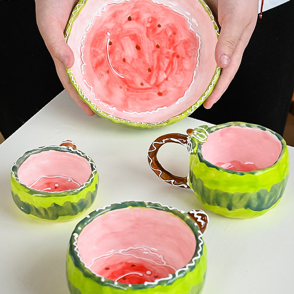 Handmade Watermelon Tableware - Ceramic - Saucer - Cup - 4 Patterns