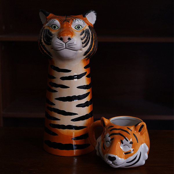 Tiger Hand Painted Vase - Cup - Ceramic