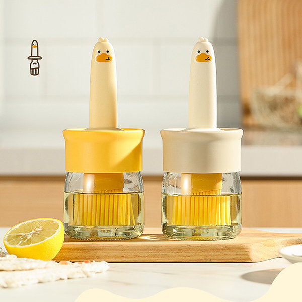 Cute Duck Oil Brush Bottle - Silicone - Yellow - Beige - ApolloBox