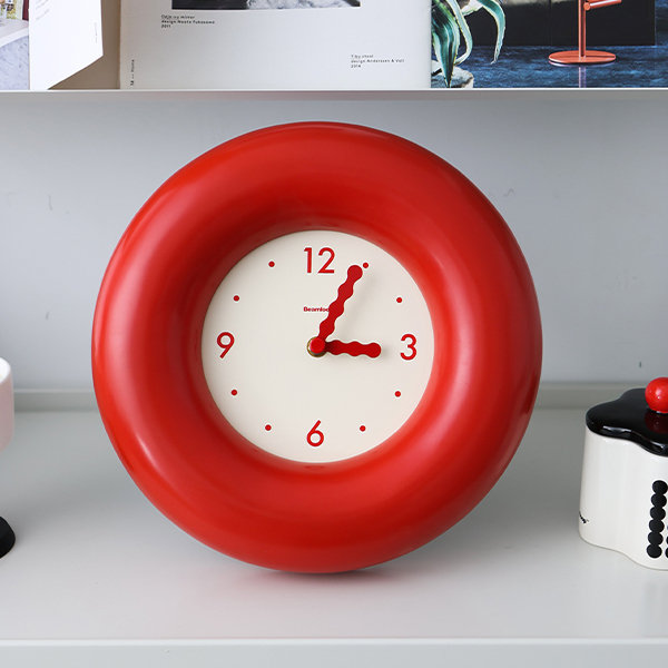 Red Minimalist Clock Wall Clock - Wood