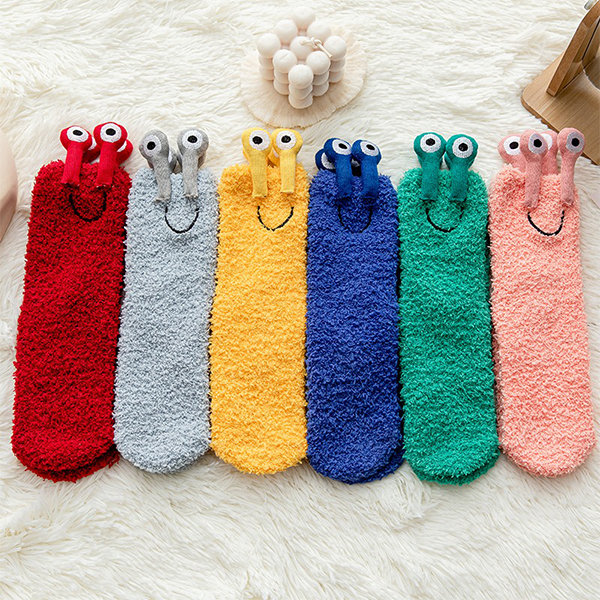 Cartoon Fluffy Socks - Polyester - Pink - Gray - 6 Colors - ApolloBox