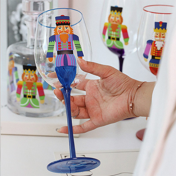 Godinger Christmas Holiday Nutcracker Wine Glasses - Set of 4