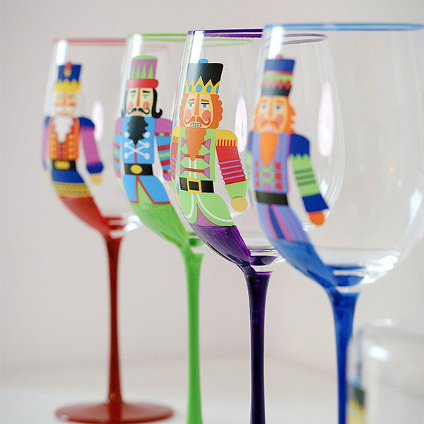 Godinger Christmas Holiday Nutcracker Wine Glasses - Set of 4