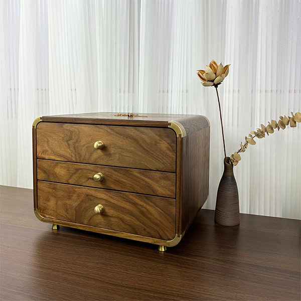 Desktop Storage Cabinet - Wood - Glass - 2 Drawers - Vintage from Apollo Box