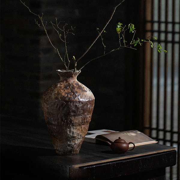 Vintage Handmade Vase - Kaolin - White - Brown - 2 Sizes