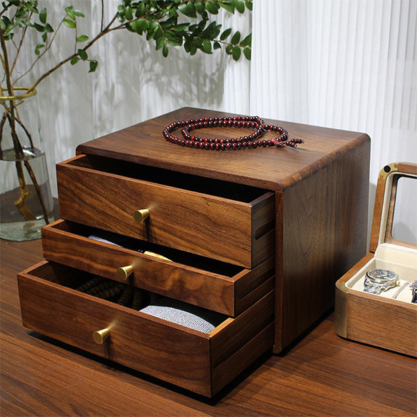 Desktop Storage Cabinet - Wood - Glass - 2 Drawers - Vintage from Apollo Box