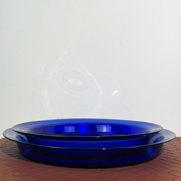 Round Blue Storage Tray - Glass - Small - Large