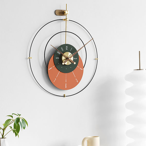 Minimalist Living Room Clock - Walnut Wood - White - Orange - ApolloBox