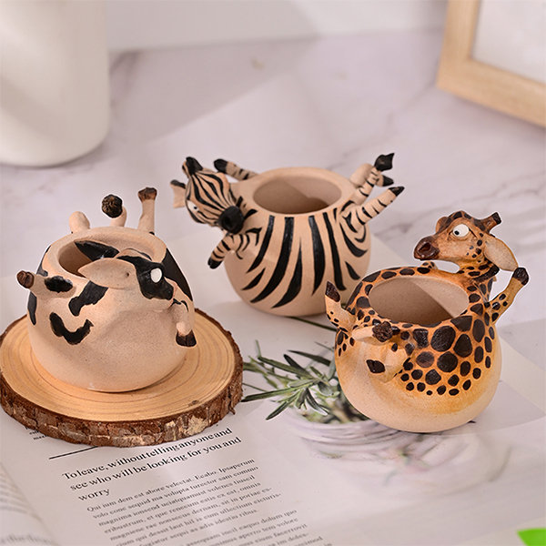 Cute Animal Flower Pot - Ceramic - Giraffe - Cow - Zebra - ApolloBox