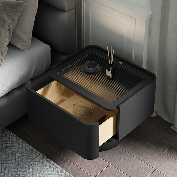 Black glass store bedside cabinets