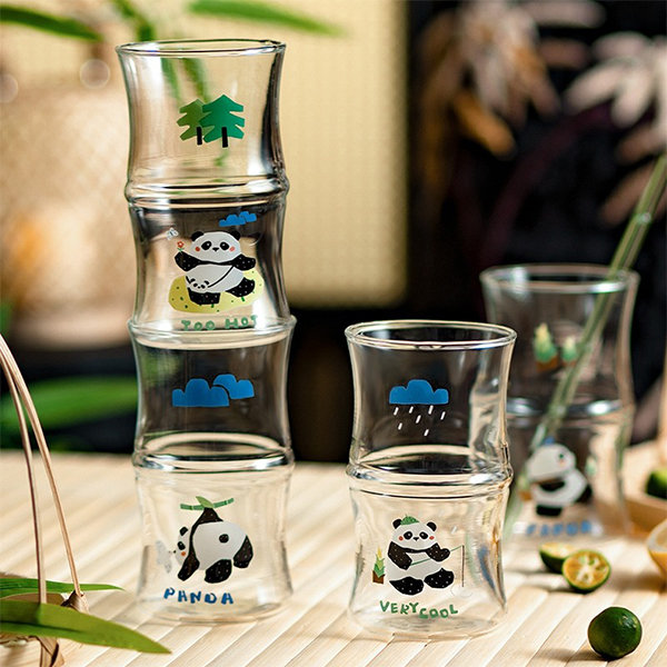 Panda Glass Cup - Bamboo Shoot - Flower - 4 Patterns