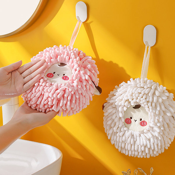 Cute Hand Towel - Chenille - White - Pink - ApolloBox